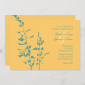 Pays turquoise et Jaune Faire-part de mariage Flor (Devant / Derrière)