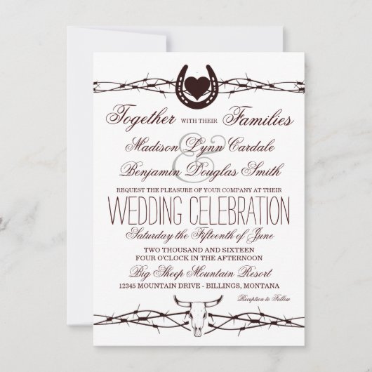 Pays Western Barbed Wire Wedding Invitations (Devant)