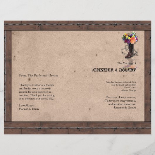 Pays Western Barbed Wire Wedding Programme (Devant)