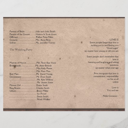 Pays Western Barbed Wire Wedding Programme (Dos)