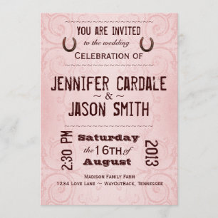 Pays Western Horseshoe Pink Wedding Invitations