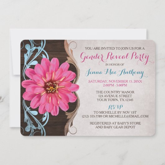 Pays Zinnia Genre Revela Party Invitations (Devant)