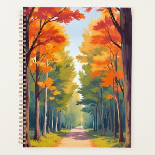 Paysage aquarelle de feuillage d'automne de chemin