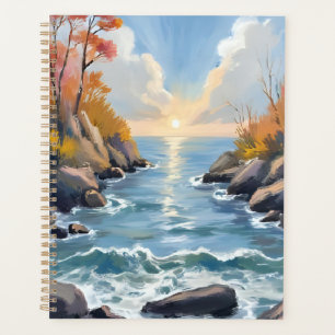 Paysage d'automne rivière soleil eau aquarelle
