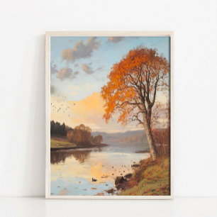 Paysage de coucher de soleil atténué, impression d