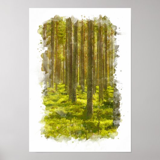 Paysage de forêt naturelle - Affiche aquarelle (Devant)