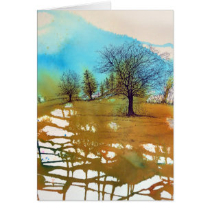 Paysage de l'encre de l'arbre d'aquarelle automne