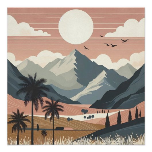 Paysage de montagne boho - Art mural (Devant)