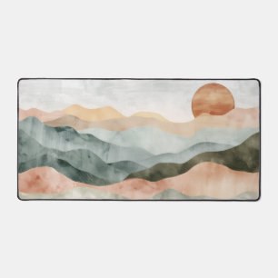 Paysage de montagne minimaliste aquarelle terreuse