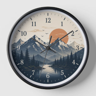 Paysage de montagne rustique Horloge murale | Natu