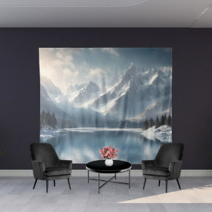 Paysage de neige en montagne d'hiver Tapisserie fo