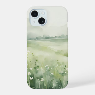 Paysage de prairie vert sauge aquarelle pour iPhon