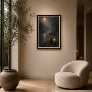 Paysage de rivière au clair de lune sur toile