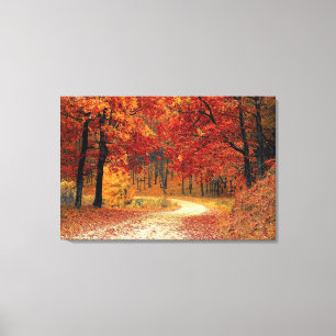 Paysage de saison rouge d'automne sur toile tendue