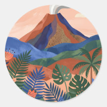 Paysage de volcan Autocollants ronds – Terracotta