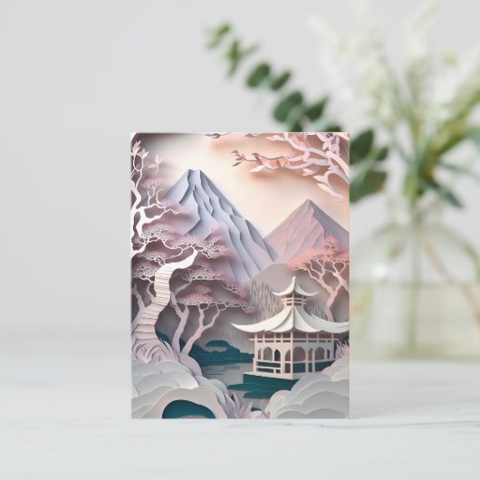 Paysage découpé en papier avec carte postale Pavil (Debout devant)