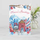 Paysage d'hiver de Noël Carte photo d'aquarelle (Debout devant)