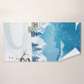 Paysage d'hiver du village du soir avec neige (Serviette de bain)