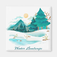 Paysage d'hiver Magnet Carré de 2 pouces