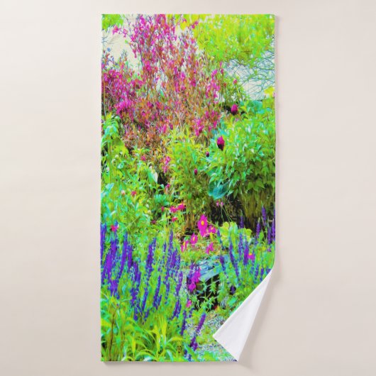 Paysage du jardin de printemps vert avec pivoines (Serviette de bain)