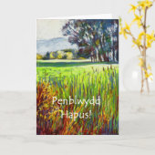 Paysage gallois, carte d'anniversaire : Salutation (Fleur jaune)