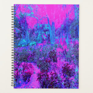 Paysage impressioniste rose chaud et bleu