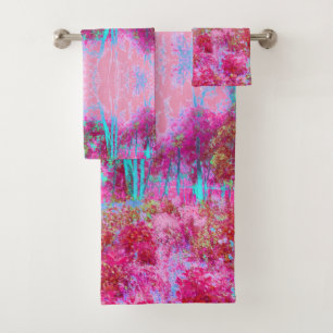 Paysage impressionniste de jardin rouge et rose