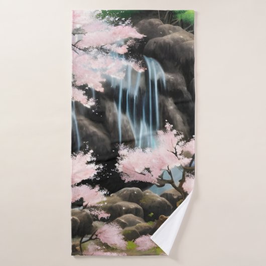 Paysage Japonais Fleurs De Cerisiers Et Cascade (Serviette de bain)