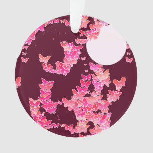 Paysage lunaire aux papillons - rose, bordeaux