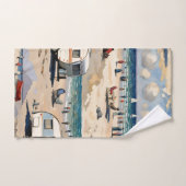 Paysage marin, Caravane Vintage sur la plage (Serviette à main)