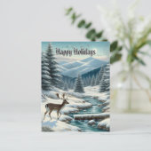 Paysage neigeux avec Deer Happy Holidays Carte pos (Debout devant)