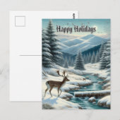 Paysage neigeux avec Deer Happy Holidays Carte pos (Devant / Derrière)
