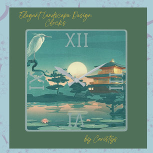 Paysage Pagode Grue Carré Horloge murale