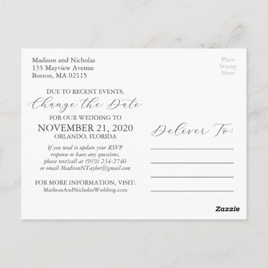 Paysage Photo Mariage Modifier La Date Carte Posta (Dos)