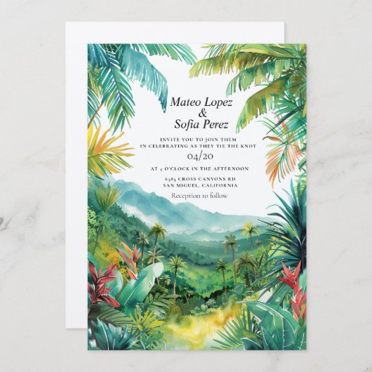 Paysage tropical Bali Mariage Invitation (Devant / Derrière)