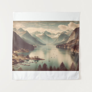 Paysage vintage du lac Alpin Tapisserie