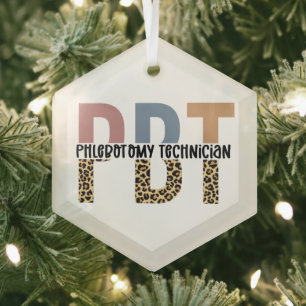 PBT Phlebotomie Technicus Leopard Print Glas Ornament