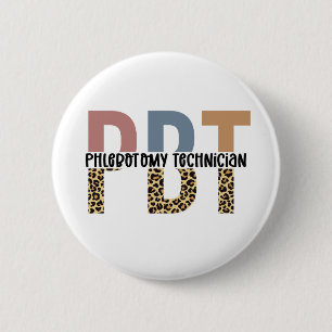 PBT Phlebotomie Technicus Leopard Print Ronde Button 5,7 Cm