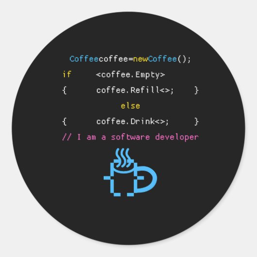 PC Programming Code Wifi Program Koffie Internet C Ronde Sticker (Voorkant)