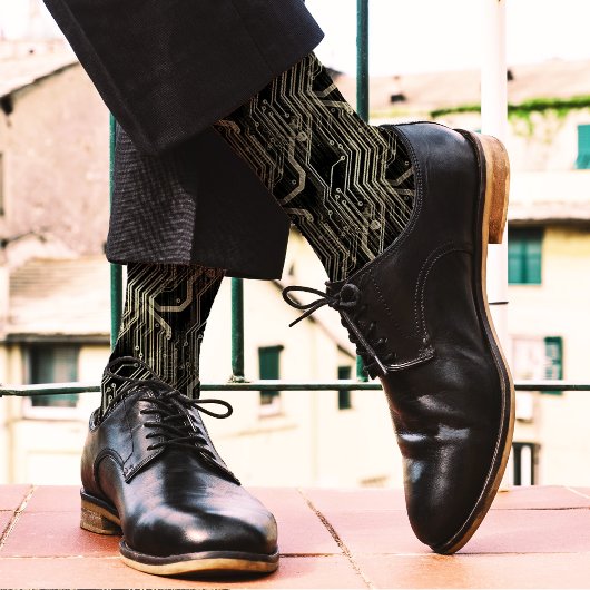 PCB Pattern Quirky Abstract Electronic Geeky Black Sokken