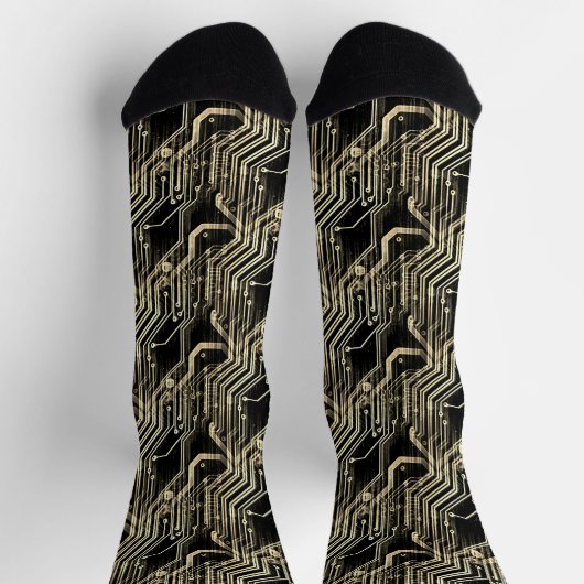 PCB Pattern Quirky Abstract Electronic Geeky Black Sokken (Top)