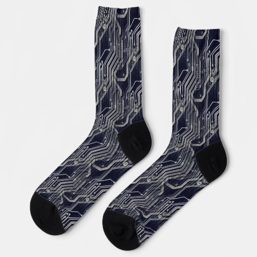 PCB Quirky Abstract Electronic Geek Navy Blue Mann Sokken (Links)