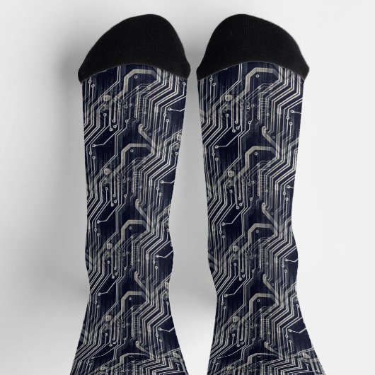 PCB Quirky Abstract Electronic Geek Navy Blue Mann Sokken (Top)