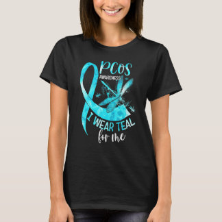 PCOS Bewustzijn Met Blauwgroen Lint Ik Draag Blauw T-shirt