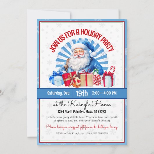 PD Blue Père Noël Noël Fête Invitation (Devant)