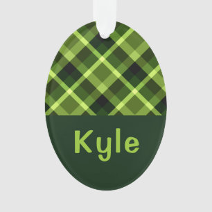 Pea Green Plaid Monogram Cirkel Acryl Ornament