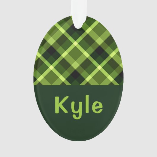 Pea Green Plaid Monogram Cirkel Acryl Ornament (achterkant)