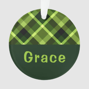 Pea Green Plaid Monogram Cirkel Acryl Ornament