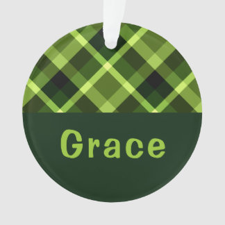 Pea Green Plaid Monogram Cirkel Acryl Ornament