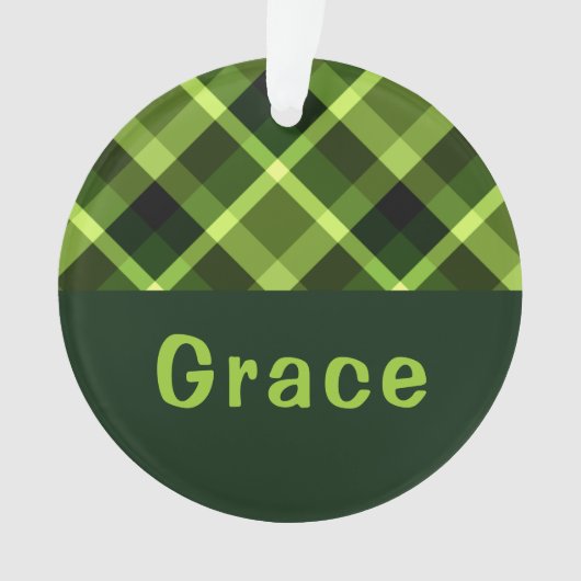 Pea Green Plaid Monogram Cirkel Acryl Ornament (voorkant)